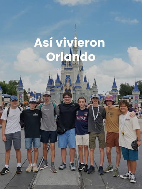Grupo de viajeros frente al castillo de Magic Kingdom en Orlando